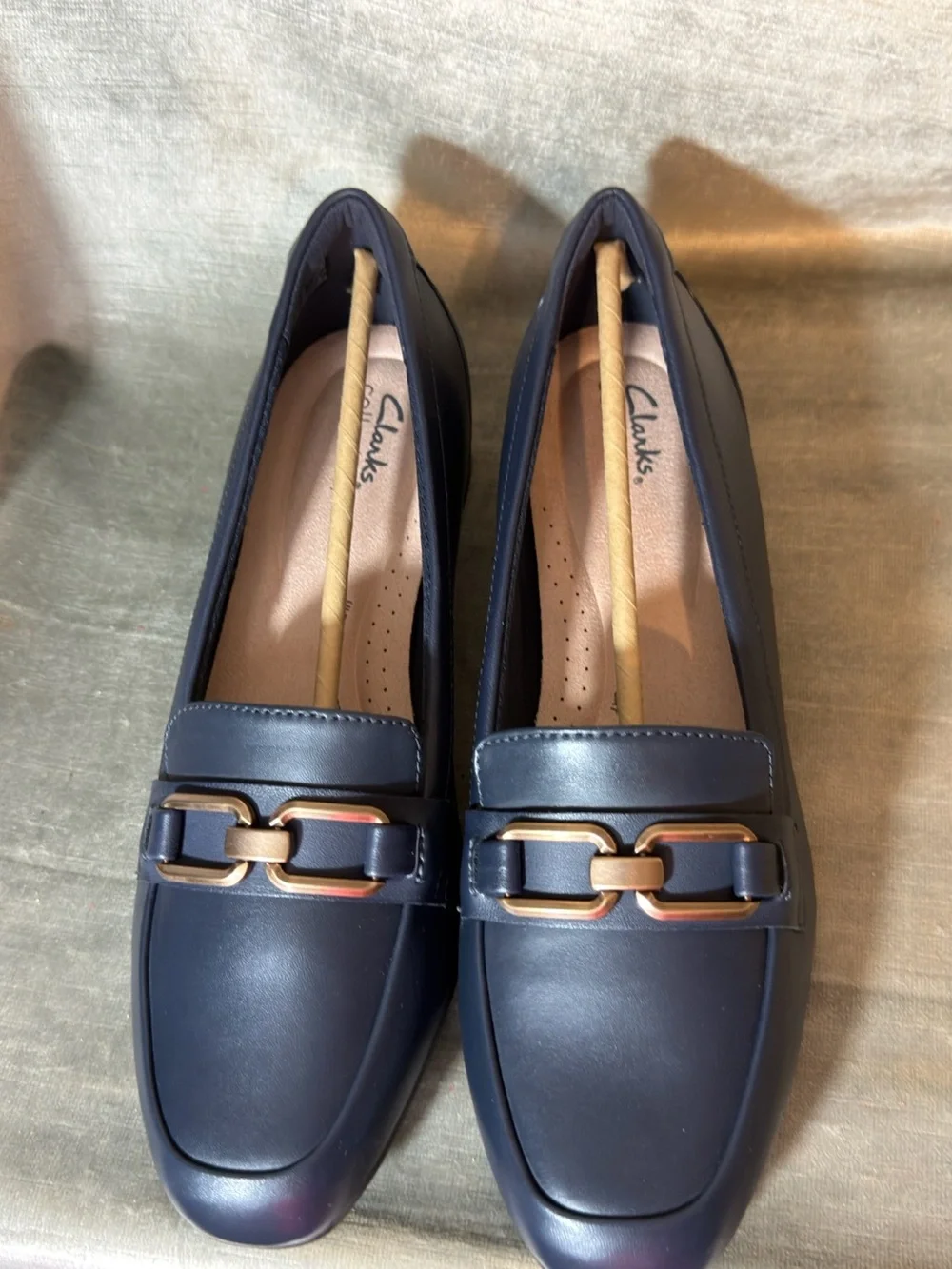 Clarks Juliet Echo Navy Leather Slip-On Shoes. Women's Size 10M NEW